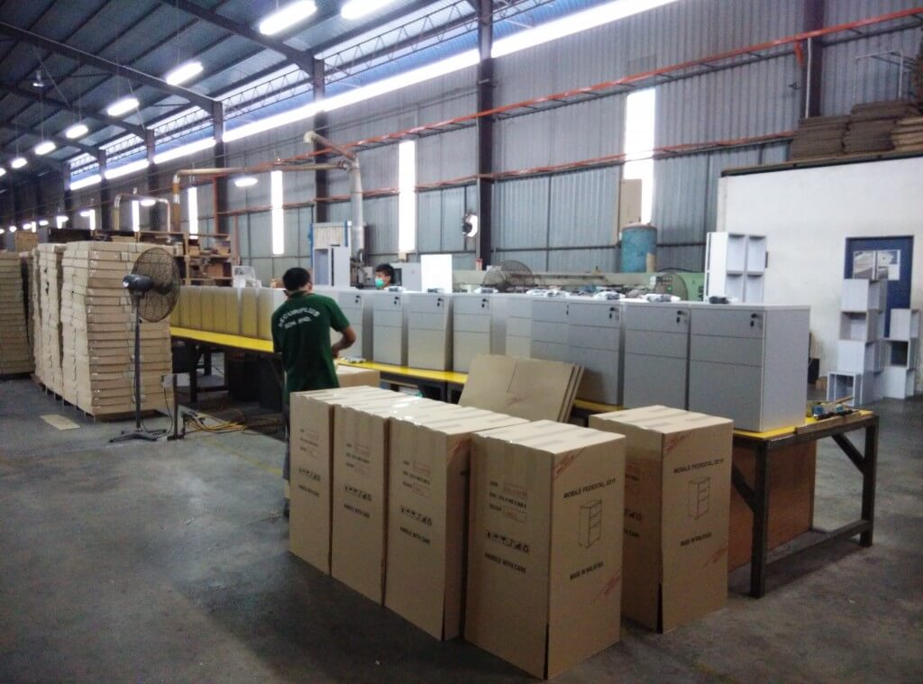 FIZONE OFFICE SYSTEM factory production area with office furniture assembly and material storage