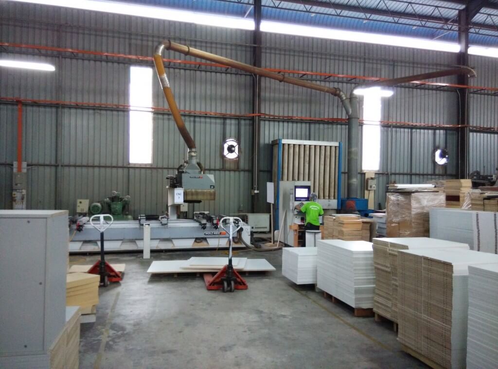 FIZONE OFFICE SYSTEM factory production area with office furniture assembly and material storage