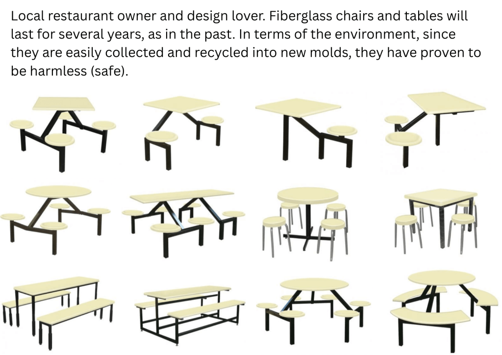 Fiberglass canteen table and chairs set for industrial and cafeteria use by FIZONE OFFICE SYSTEM
