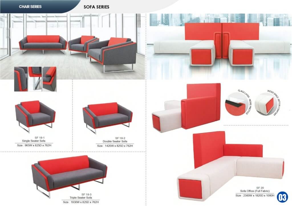 Modern office sofa collection by FIZONE OFFICE SYSTEM including 1-seater, 2-seater, and 3-seater designs for reception and lounge areas