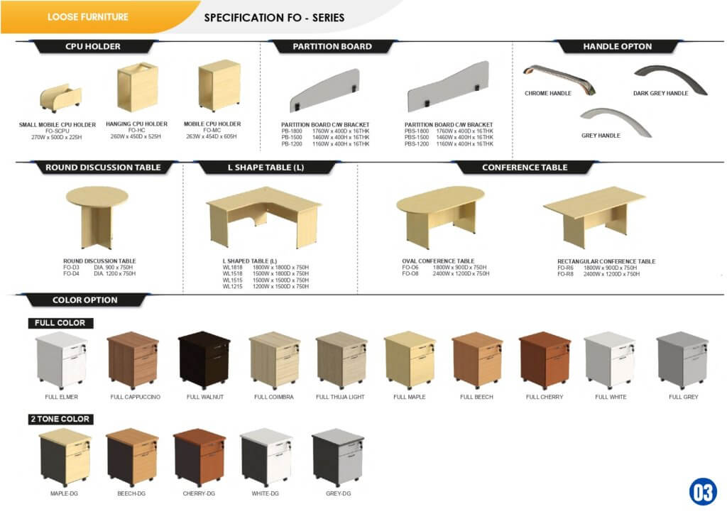 FIZONE OFFICE SYSTEM FO & FM Series with wood-panel office desks, L-shape tables, conference tables, and reception counters