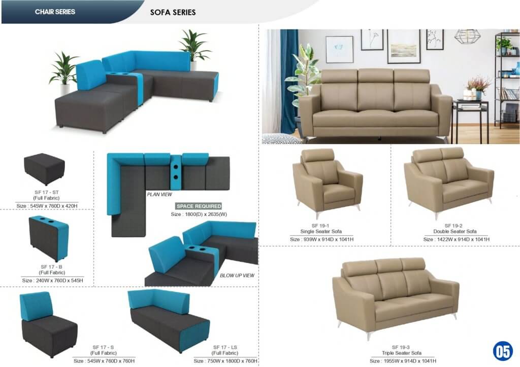 Modern office sofa collection by FIZONE OFFICE SYSTEM including 1-seater, 2-seater, and 3-seater designs for reception and lounge areas