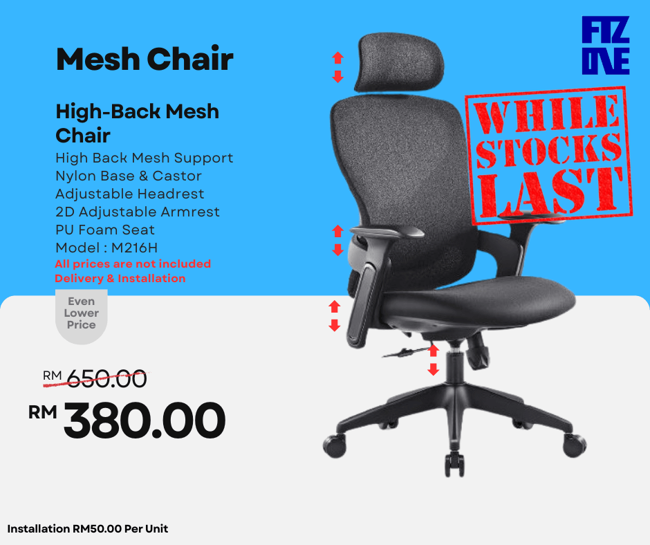 Ergonomic mesh office chairs on promotion by FIZONE OFFICE SYSTEM, featuring breathable backrest and adjustable design