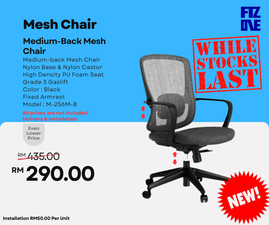 Ergonomic mesh office chairs on promotion by FIZONE OFFICE SYSTEM, featuring breathable backrest and adjustable design