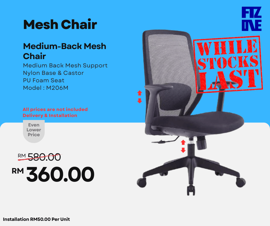 Ergonomic mesh office chairs on promotion by FIZONE OFFICE SYSTEM, featuring breathable backrest and adjustable design